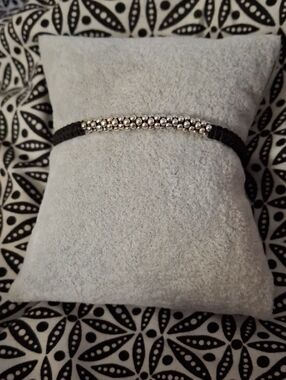 LAGOS Black Cord Bracelet with Sterling Silver Cavier Bead Row